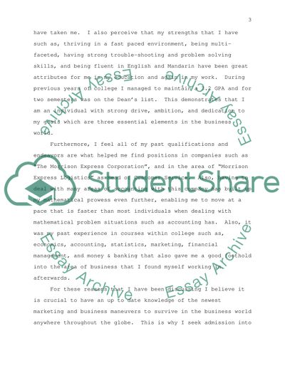 Personal Statement for Entrance into the MBA Program