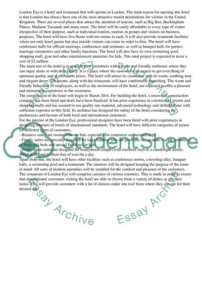 A Plan of Opening a Hotel London Eye in the Heart of London