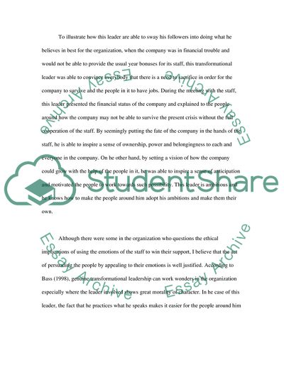 Critical Evaluation of a Leader Practicing Transformational Leadership