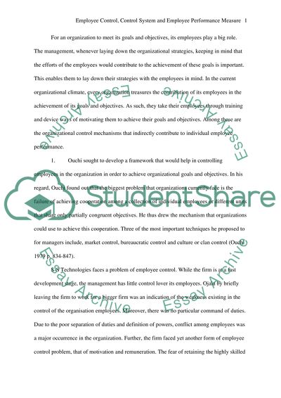 Employee Control and Employee Performance Measure