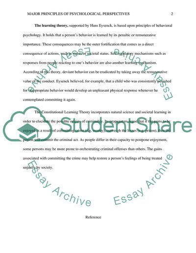 Major Principles of Psychological Perspectives as they relate to Criminal Activity