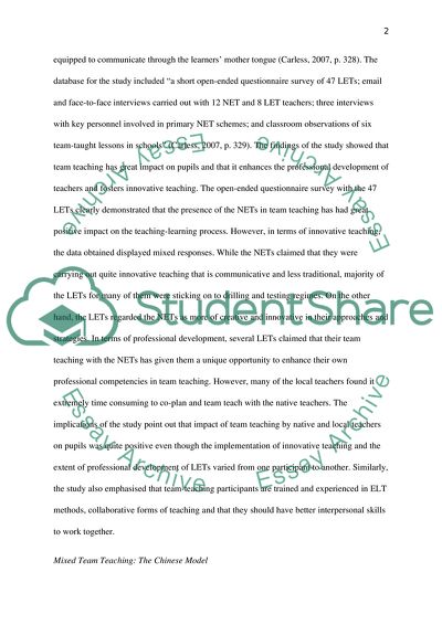 Aspects of Language Teaching by Mixed Teaching Teams