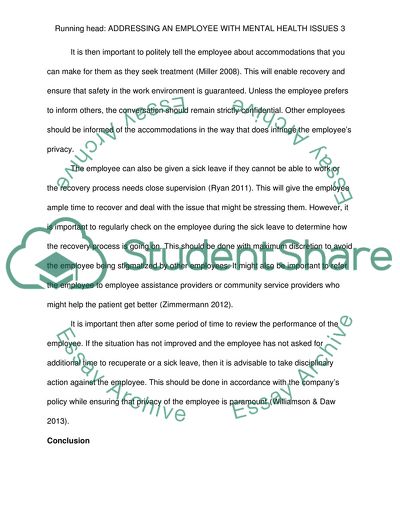 Addressing an Employee with Mental Health Issues