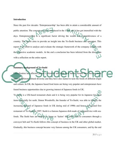 Evaluation of Entrepreneurial Venture: Yo Shushi