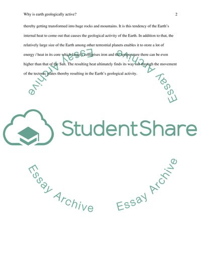 The Reason Why Earth Is Geologically Active