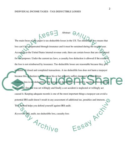 Individual Income Taxes: Tax-Deductible Losses