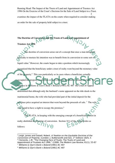 The Impact of the Trusts of Land and Appointment of Trustees Act 1996
