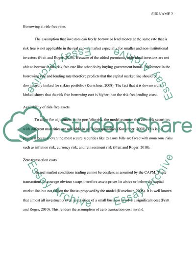 Critique of the Capital Asset Pricing Model Approach
