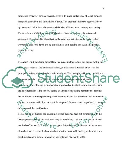 Markets and Division of Labor in Relation to Social Cohesion