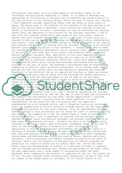 Internship Training Period Completed in a Bank