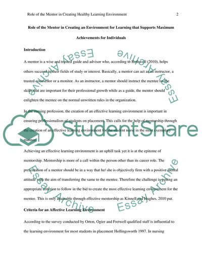 Role of the Mentor in Creating Healthy Learning Environment