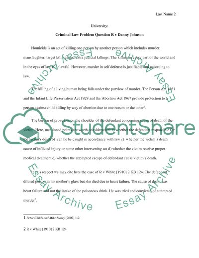 Criminal Law Problem - R v Danny Johnson