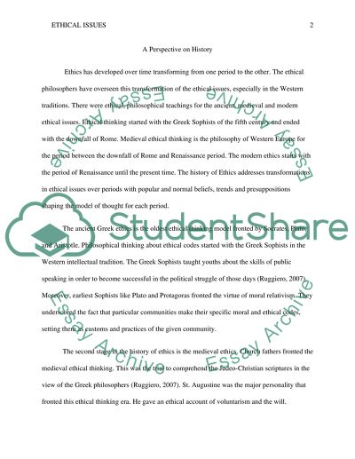 A perspective on History- chapter 12 of Ruggieros Ethical Issues Ninth edition