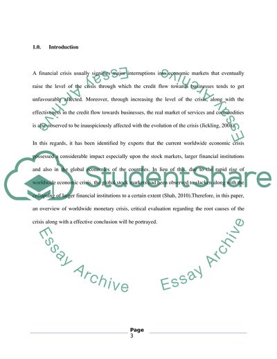 The Reasons for the Recent Global Financial Crisis