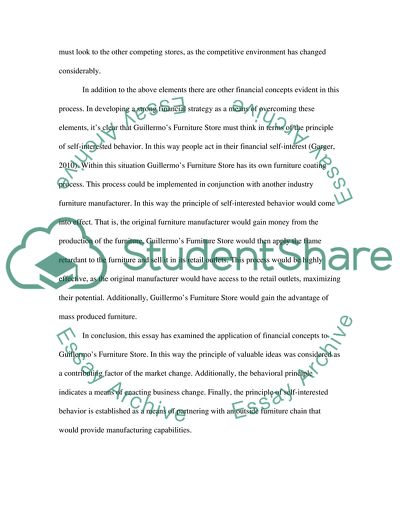 Application of Financial Concepts to Guillermos Furniture Store