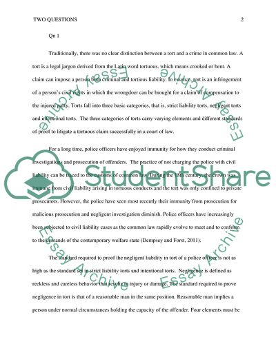 Distinction between a Tort and a Crime in Common Law