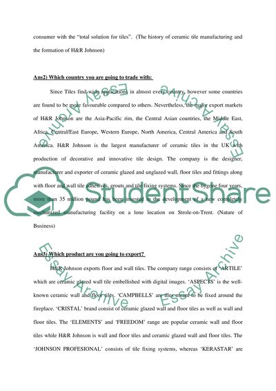 International Trading Operation - H&R Johnson Tiles Ltd