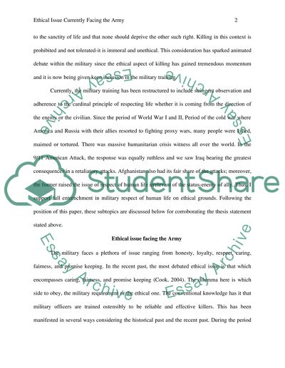 Ethical Issues Currently Facing the Army