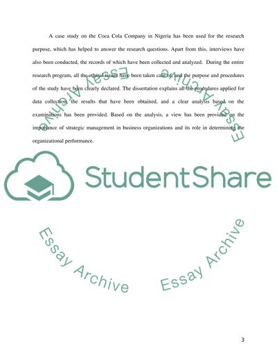 A Study on Strategic Management as a Determinant of Organization Performance