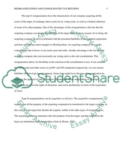 Corporate Income Taxes - Reorganizations and Consolidated Tax Returns