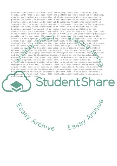 Operational Characteristic Visibility