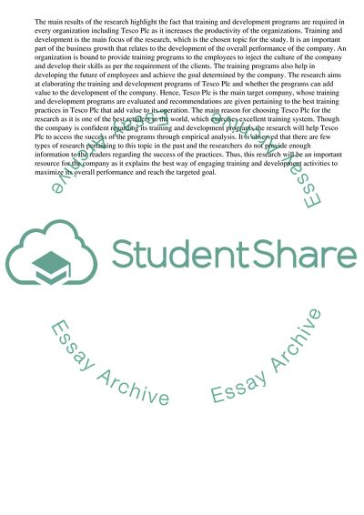 The Importance of Training and Development in the Tesco Plc