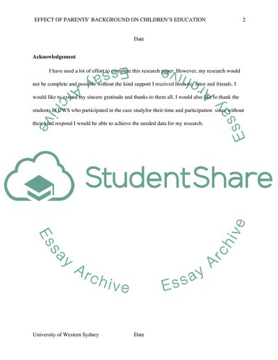 The Role of Parental Background in a Childs Life