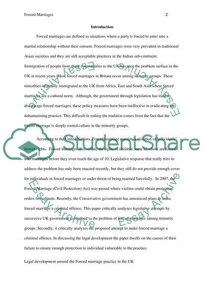 Legal Evaluation of Forced Marriages