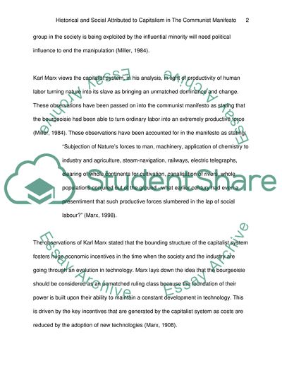 Historical and Social Attributed to Capitalism in the Communist Manifesto