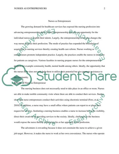 Nurses as Entrepreneurs