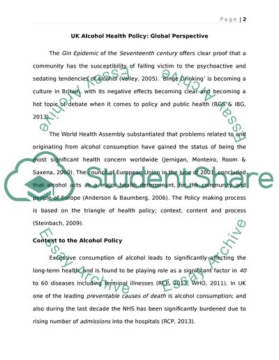 The UK Alcohol Health Policy: Global Perspective