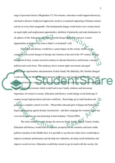 The Effect of Literacy and Education of Women on Conditions in the Middle East