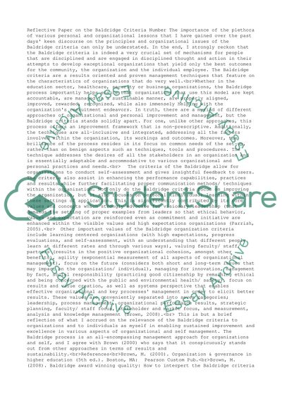 Principles and Organizational Issues of the Baldridge Criteria