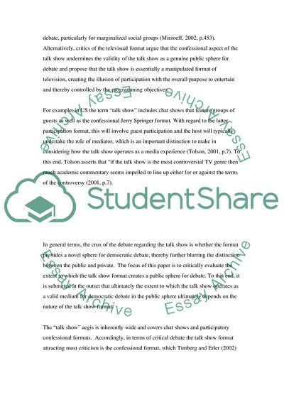 The Talk Show in Relation to the Free and Democratic Debate