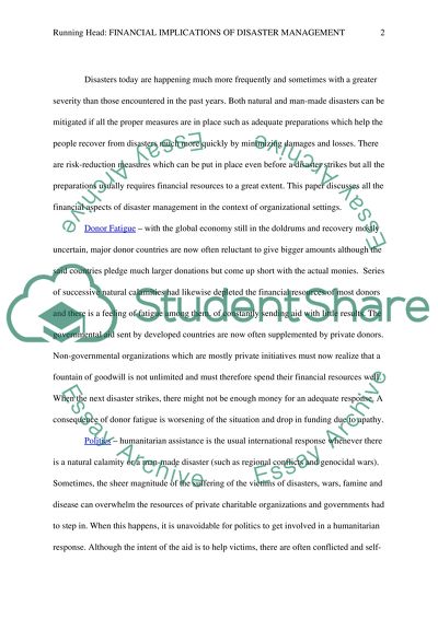 Financial implications of disaster management