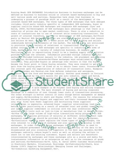 Business to business exchanges