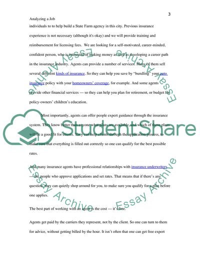 Analyzing a Job with State Farm Insurance