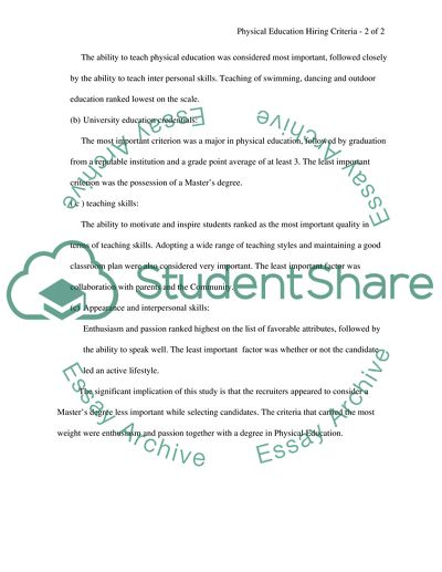 Criteria for Selection of Physical Education Teachers