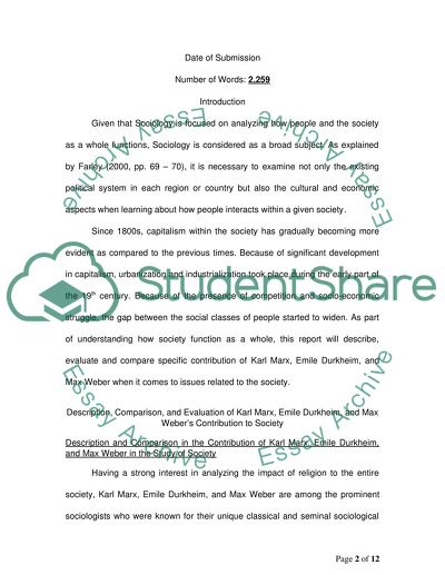 Karl Marx, Emile Durkheim & Webers Contribution to Society