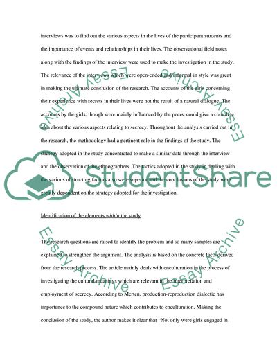 Enculturation into Secrecy among Junior High School Girl