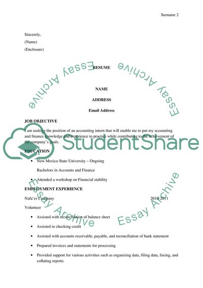 Application For Accounting Intern Position