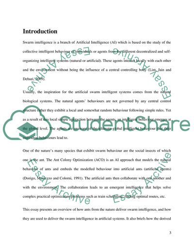 Modelling of Swarm Intelligence in Artificial Intelligence