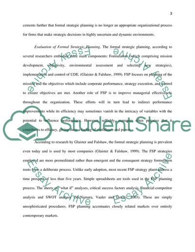 Formal Strategic Planning