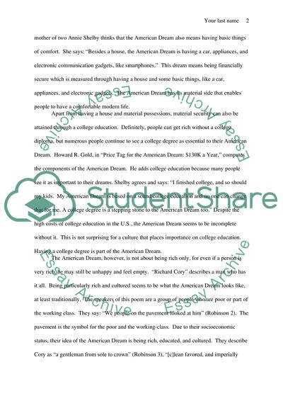 American Dream 2,0 - from Richard Cory to a Meaningful Life Story