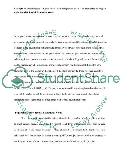 Strengths and Weaknesses of Key Inclusion and Integration Policies