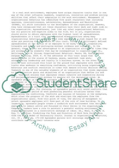 Agreeable Personality in Work Place