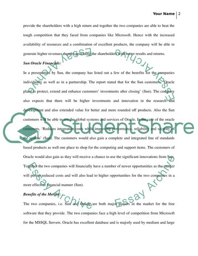 Corporate finance 501 case assigment 5 Mergers and acquisitions Oracle-Sun Merger