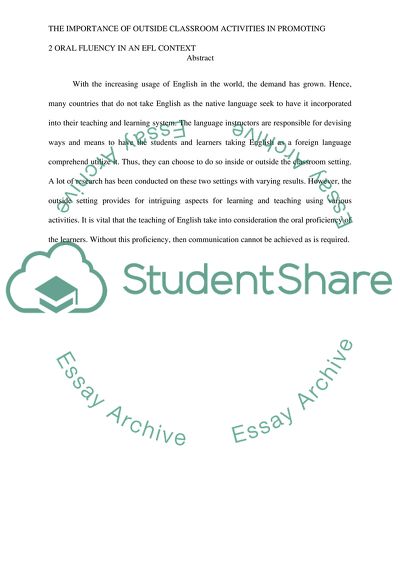 The Importance of Outside Classroom Activities in Promoting Oral Fluency in an EFL Context