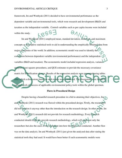 Environmental Article Critique