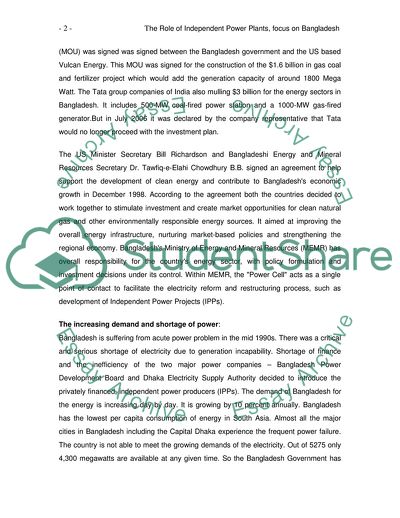 The Role of Independent Power Plants